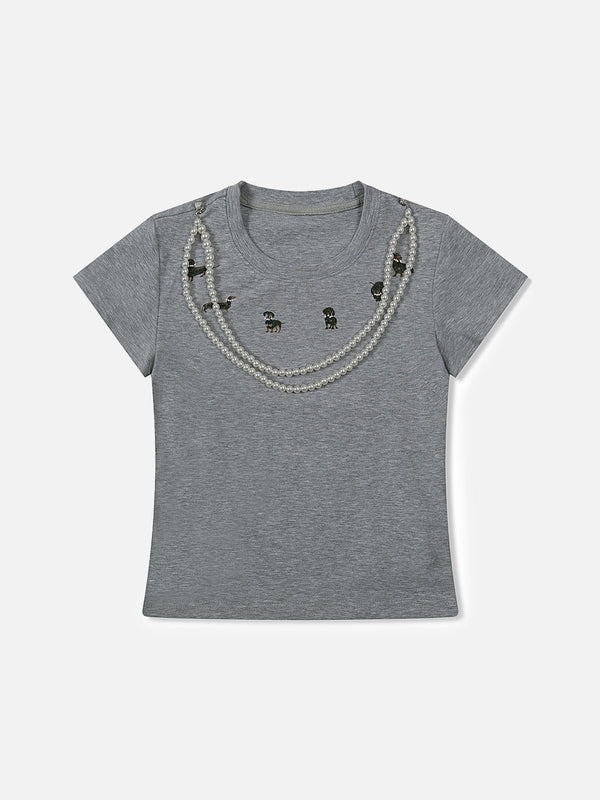 Stelluris Pearl Neckline Short Sleeve Tee