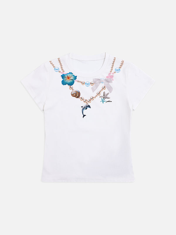 Stelluris Pearl Dolphin Crop Short Sleeve Tee