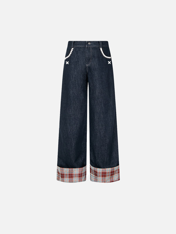 Stelluris Checkered Washed Baggy Jeans