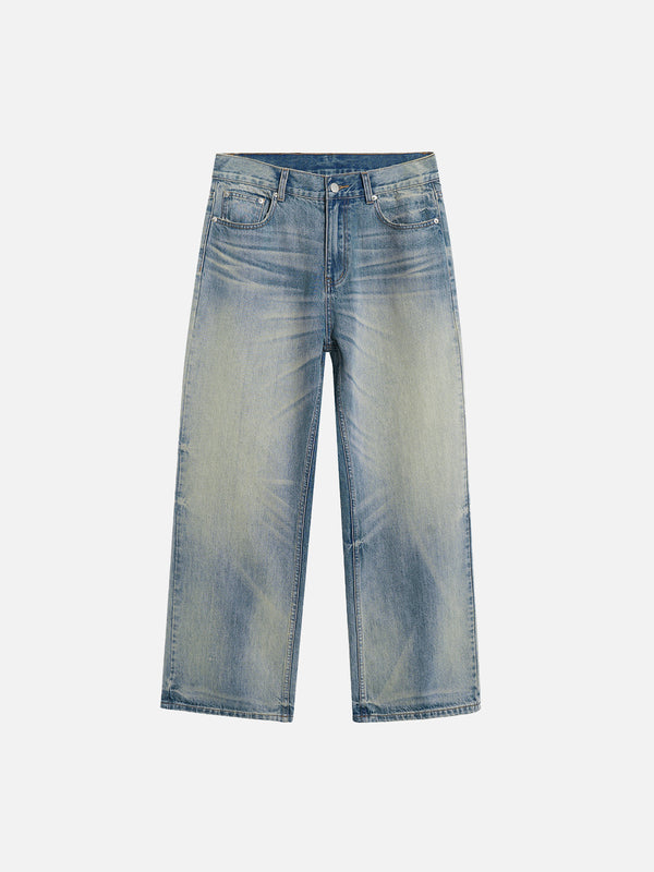 Stelluris Washed Letter Fit Straight Jeans