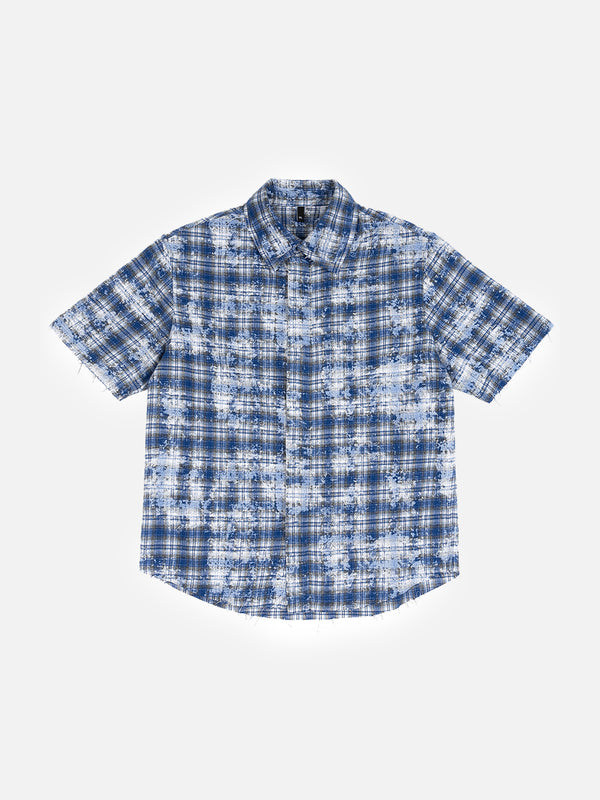 Stelluris Raw-Edge Plaid Short Sleeve Shirt