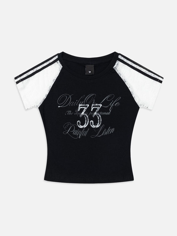Stelluris Lace Patch Colorblock Short Sleeve Tee