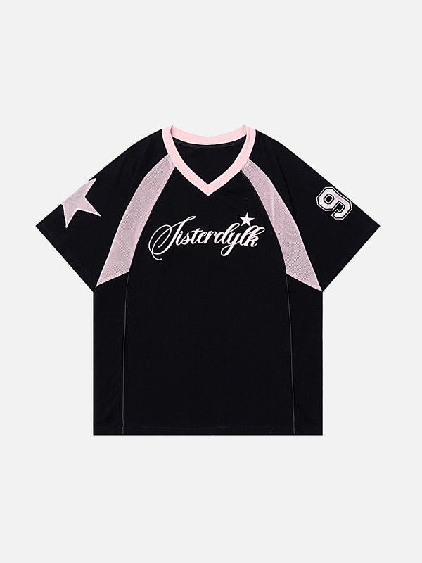 Stelluris V-Neck Letter Short Sleeve Tee