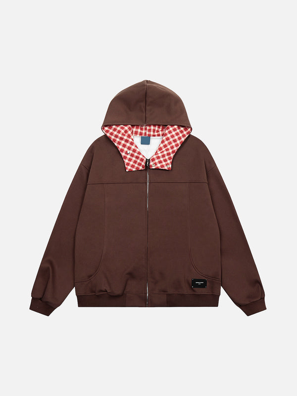 Stelluris Plaid Contrast Zip Jacket