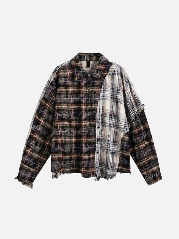 Stelluris Raw Edge Plaid Long Long Sleeve Shirt