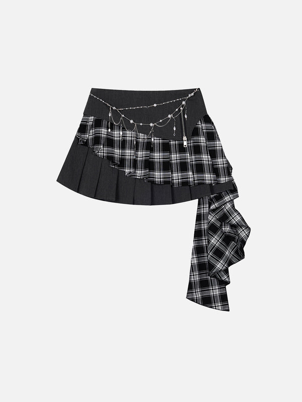 Stelluris Irregular Plaid Fringe Skirt