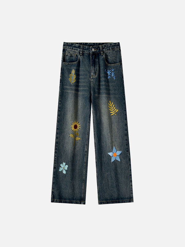Stelluris Retro Washed Floral Baggy Jeans