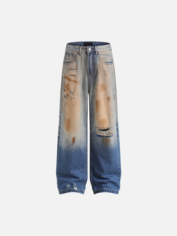 Stelluris Mud-dyed Ripped Straight Jeans