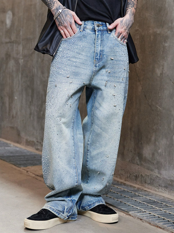 Stelluris Washed Rhinestone Baggy Jeans