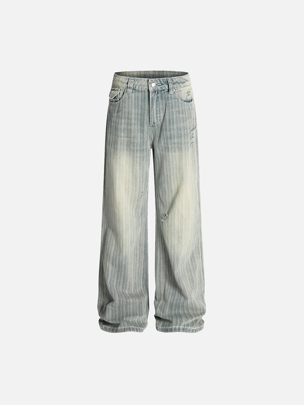 Stelluris Striped Ripped Baggy Jeans