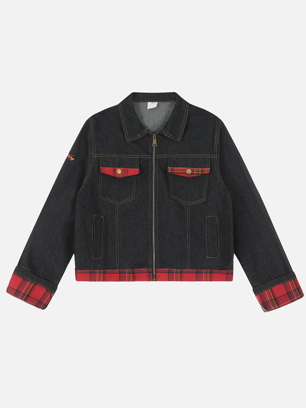 Stelluris Plaid Panel Denim Jacket