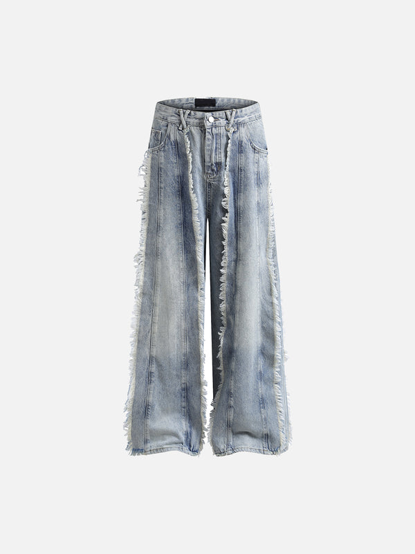 Stelluris Fringe Patched Washed Jeans