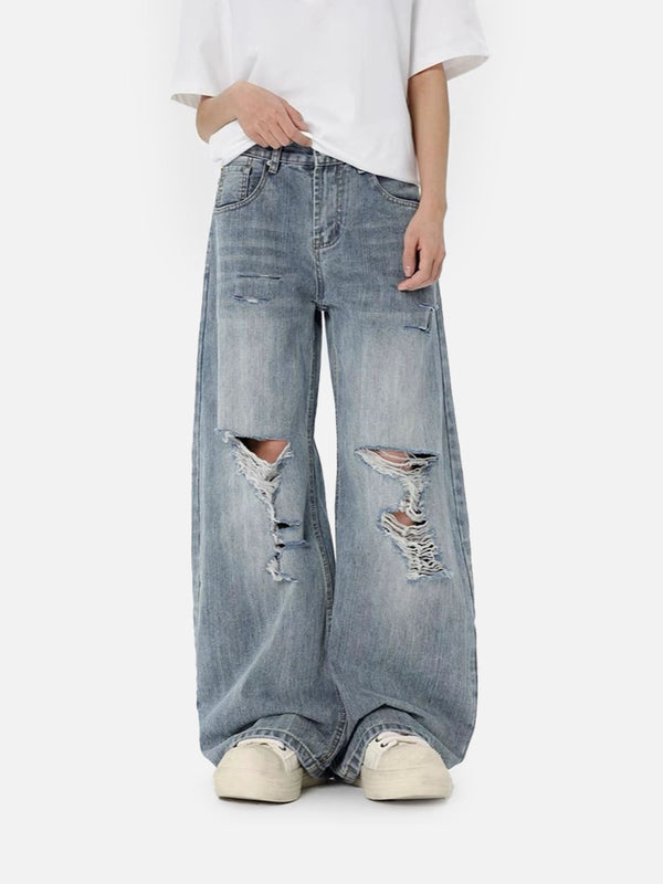 Stelluris Ripped Punk Washed Baggy Jeans