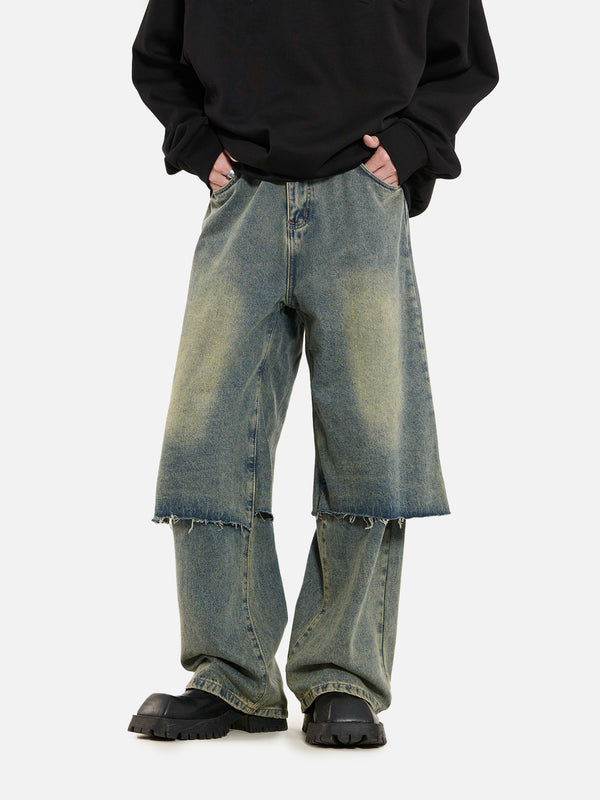 Stelluris Double Layer Ripped Baggy Jeans