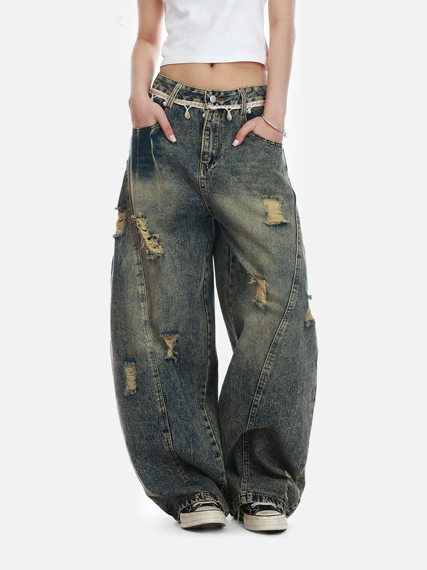 Stelluris Punk Washed Barrel Baggy Jeans
