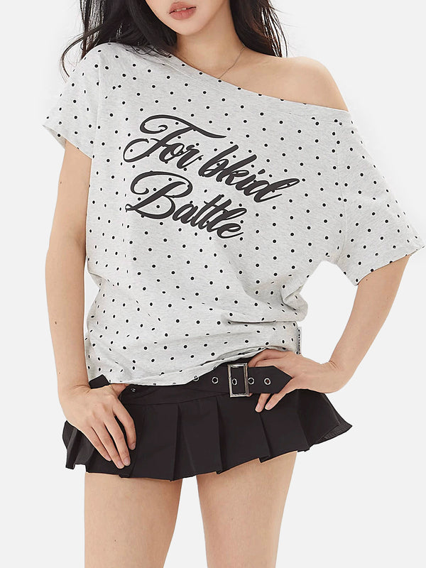 Stelluris Dot Off-Shoulder Slim  Short Sleeve Tee
