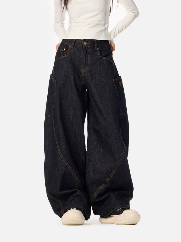 Stelluris Black Draped Baggy Jeans