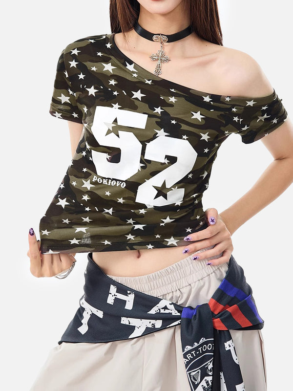 Stelluris Camo Star Cropped Short Sleeve Tee