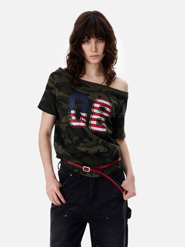 Stelluris Camo Off Shoulder Tee