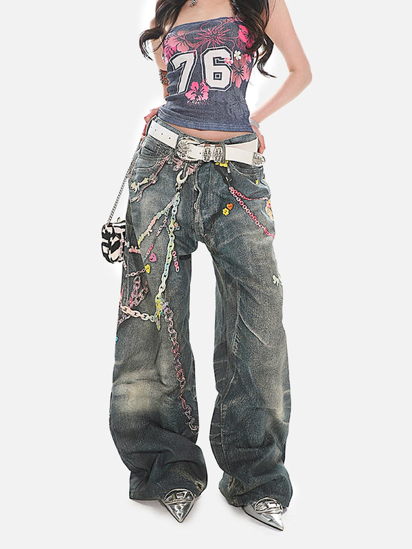 Stelluris 3D Chain Print Baggy Jeans