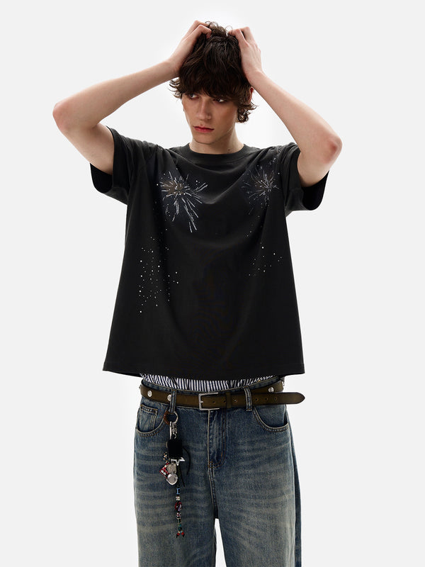 Stelluris Firework Rhinestone Short Sleeve Tee