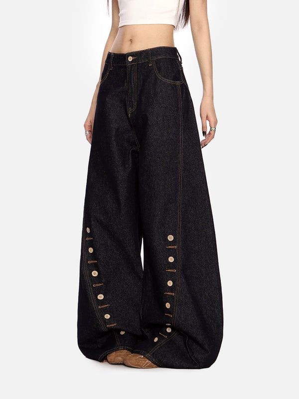 Stelluris Deconstructed Button Baggy Jeans