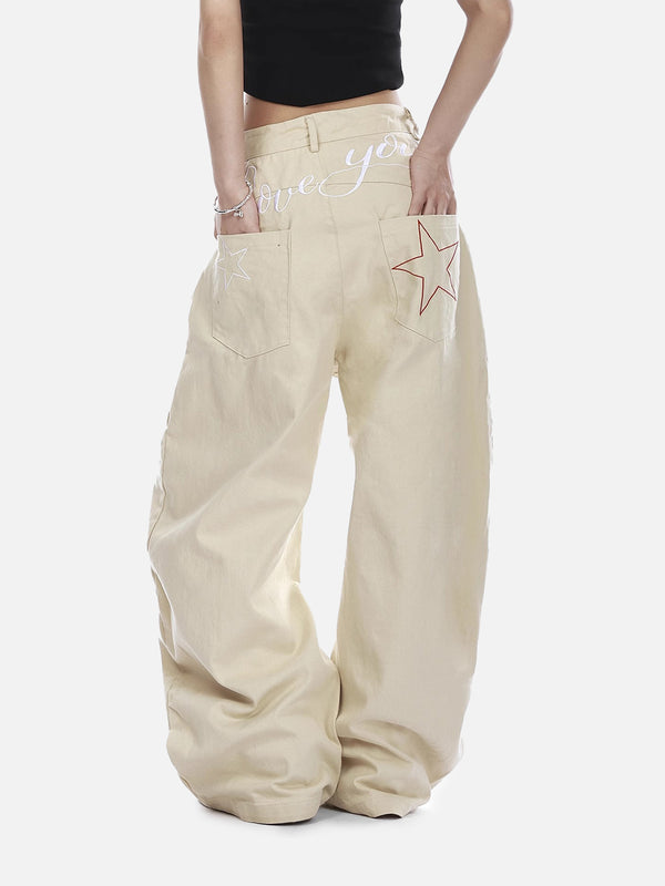 Stelluris Star Embroidery Baggy Pants